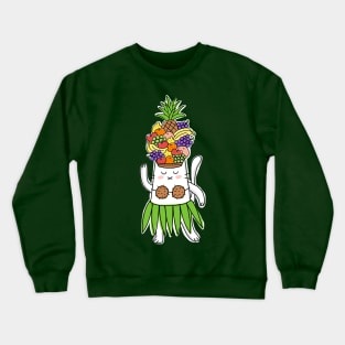 Hawaiian Dancer Cat With Tropical Fruit Hat Crewneck Sweatshirt